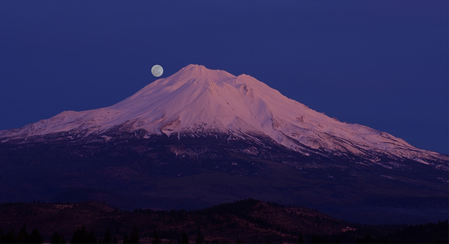 Full moon over Mount Shasta