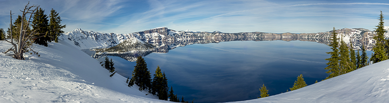crater lake, oregon, panorama, national park, winter, reflection
