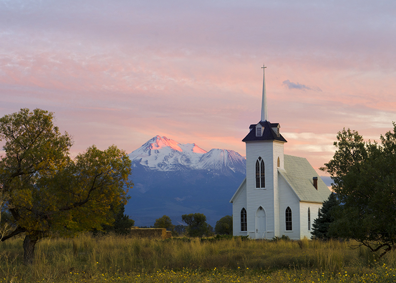 Mount Shasta; Mt. Shasta; Little Shasta Church; Little Shasta; Shasta; church; spiritual; holy; religious; mountain; sunset; glow; alpenglow; autumn; fall